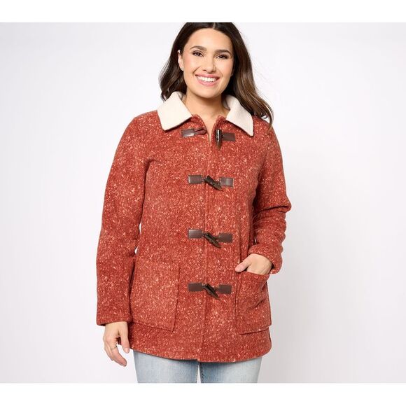 Denim & Co. Women's Jacket Sz S Heritage Fleece Bonded Sherpa with Red A619574 - Picture 1 of 4